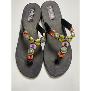 Frisky Womens Beaded Sandals Size 8 Bohemian Festival Artsy Coastal Beach Boho